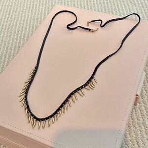 Stella & Dot Black Cord Necklace with Gold Teardrop Accents